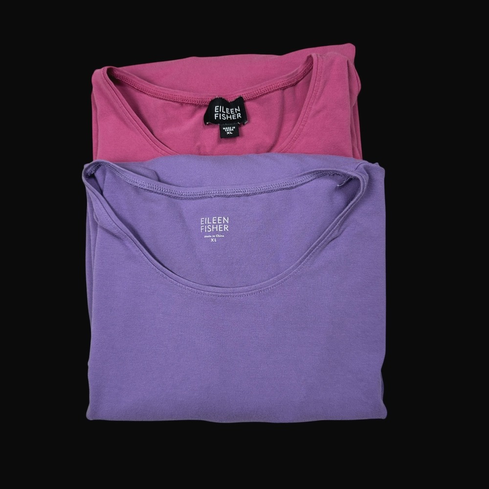 Eileen Fisher Lot of 2 Viscose Stretch Long Sleeve Tops Purple Magenta XL